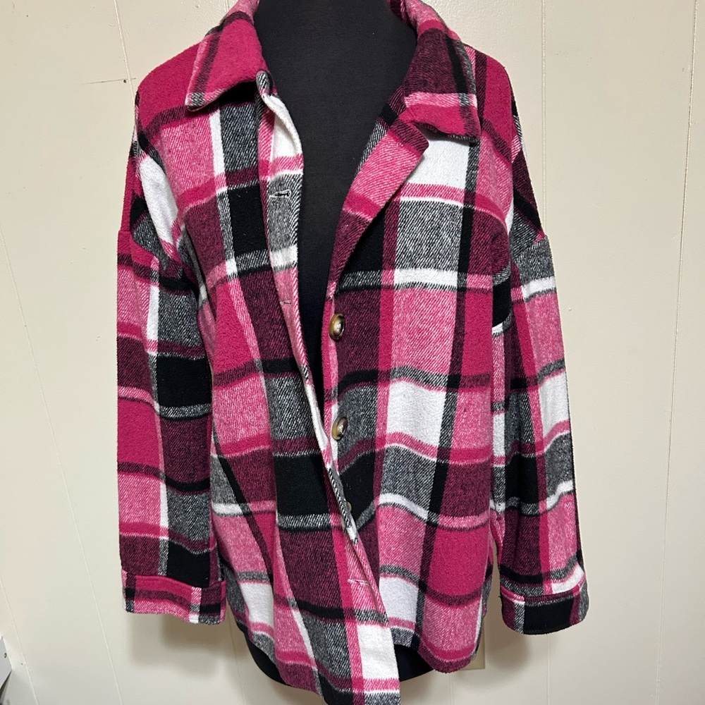 Pink and Black Plaid Flannel Jacket